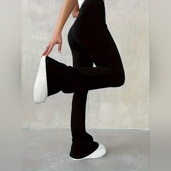 Yoga high waist Dress Pants Flare Ribbed Yoga Pants Trendy Solid Color  Slimming
